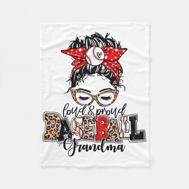 And Proud Baseball Grandma Messy Bun Leopard  Fleece Blanket (Front)