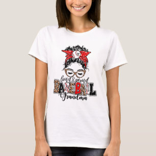 And Proud Baseball Grandma Messy Bun Leopard T-Shirt
