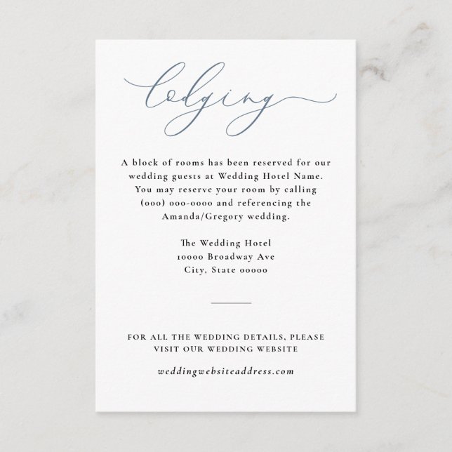 And Script Elegant Serenity Wedding Lodging Enclosure Card (Front)