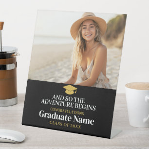 And So Adventure Awaits - Modern Graduation Photo Pedestal Sign