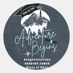 And So the Adventure Begins Graduation,Modern Grad Classic Round Sticker