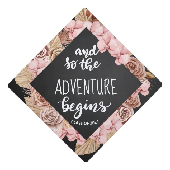 And So The Adventure Begins Handwritten Script Gra Graduation Cap Topper (Front)