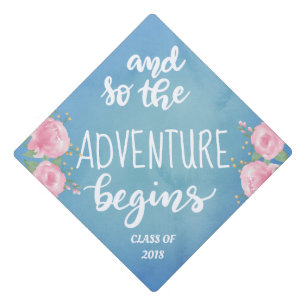 And So The Adventure Begins Handwritten Script Graduation Cap Topper