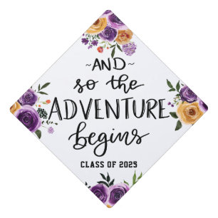 And So The Adventure Begins Handwritten Script Graduation Cap Topper