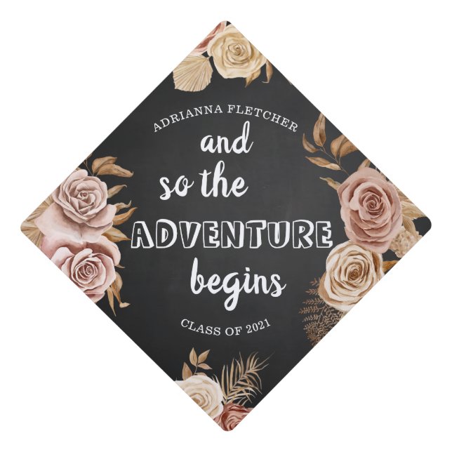 And So The Adventure Begins Script Graduation  Graduation Cap Topper (Front)