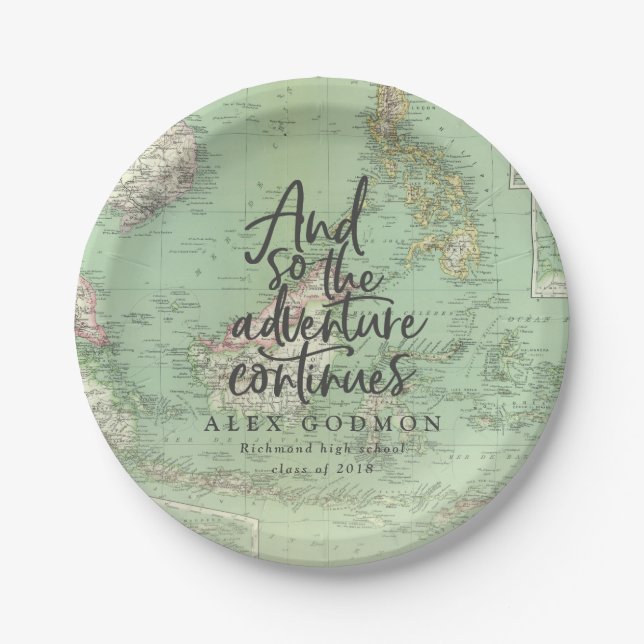And so the adventure continues graduation party paper plate (Front)
