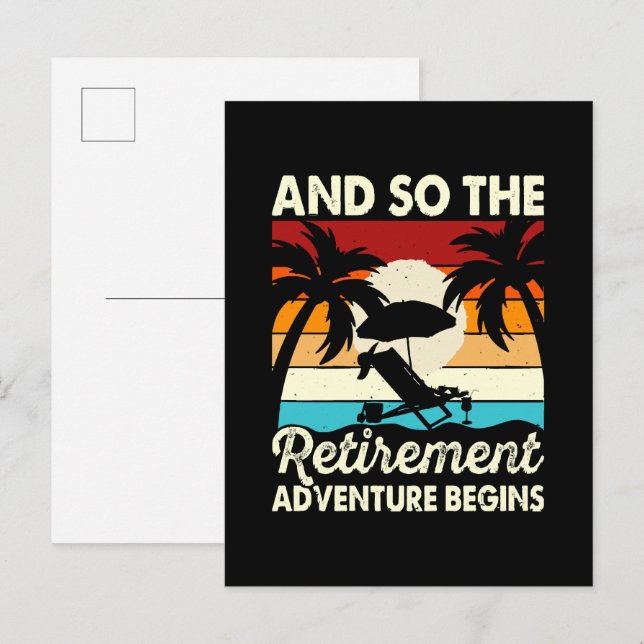 And So The Retirement Adventure Begins Invitation Postcard (Front/Back)