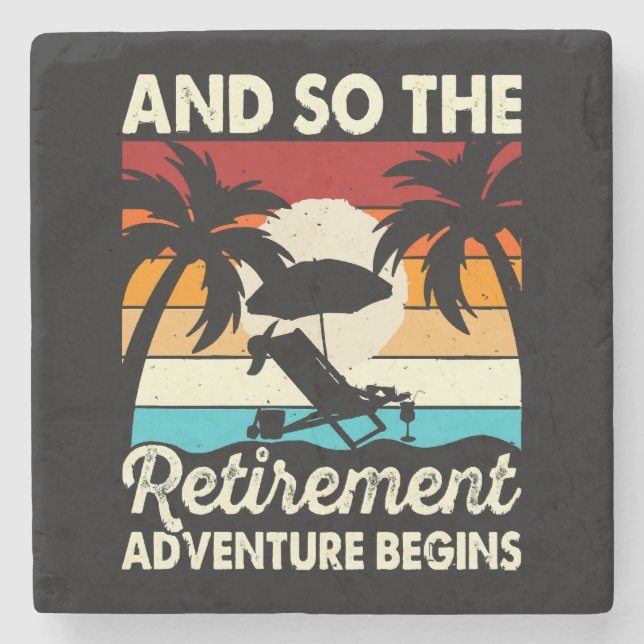 And So The Retirement Adventure Begins Stone Coaster (Front)