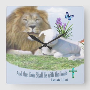 And the Lion shall lie with the Lamb Square Wall Clock