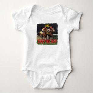 and They're Off Horse Racing Jockey Baby Bodysuit