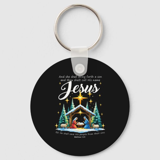 And Thou Shalt Call His Name Jesus Nativity Christ Keychain (Front)