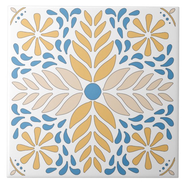 Andalouse Orange Blue Pink Floral Mediterranean Tile (Front)