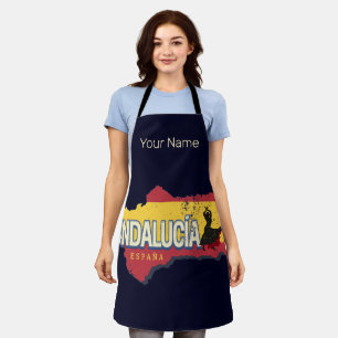 Andalusia Spain Retro Map Vintage Flamenco Holiday Apron