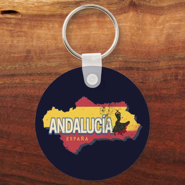 Andalusia Spain Retro Map Vintage Flamenco Holiday Keychain (Front)