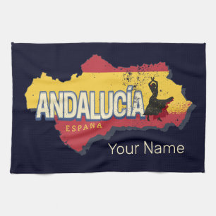 Andalusia Spain Retro Map Vintage Flamenco Holiday Kitchen Towel