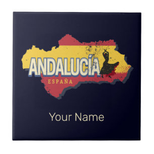 Andalusia Spain Retro Map Vintage Flamenco Holiday Tile