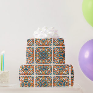 Andalusian-Moroccan mosaics orange mosaic Wrapping Paper