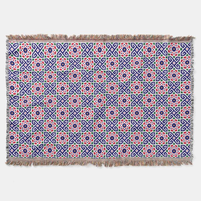 Andalusian Moroccan Tile-Inspired Throw Blanket (Front)