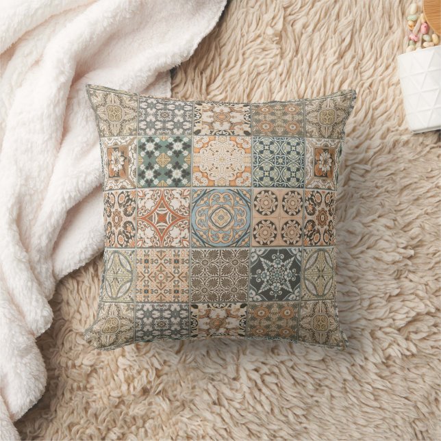 Andalusian Moroccan Zellige Tiles Throw Pillow (Blanket)