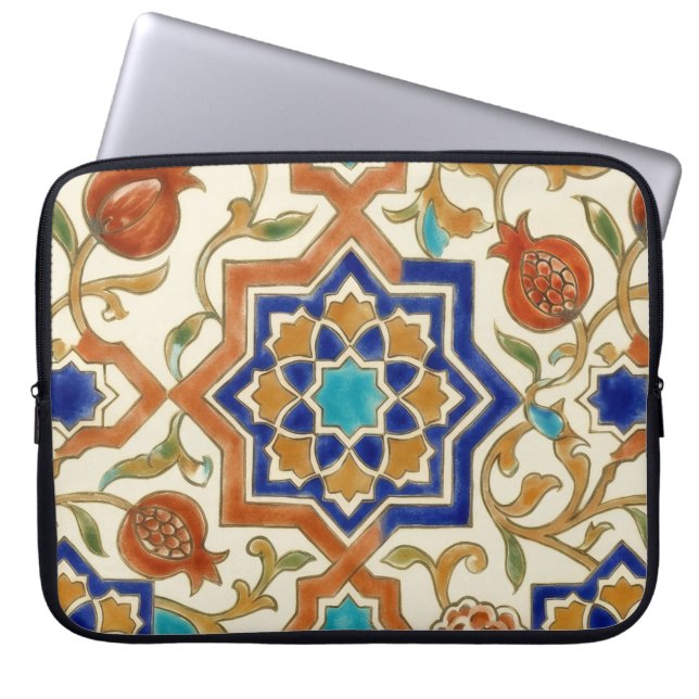 Andalusian Pomegranate & Blue Star Canvas Laptop Sleeve (Front)