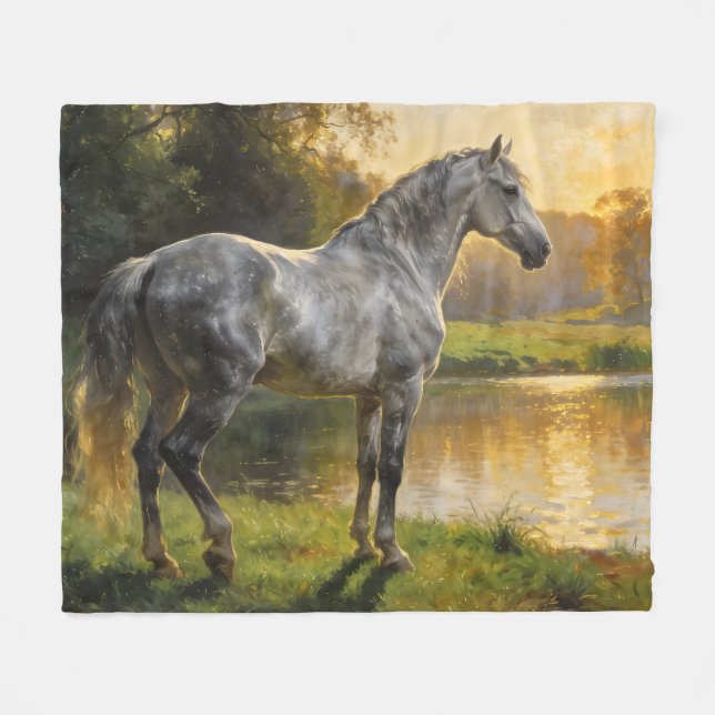 Andalusian Stallion by the Lake Fleece Blanket (Front (Horizontal))