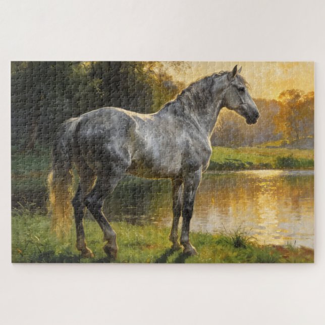 Andalusian Stallion by the Lake Jigsaw Puzzle (Horizontal)