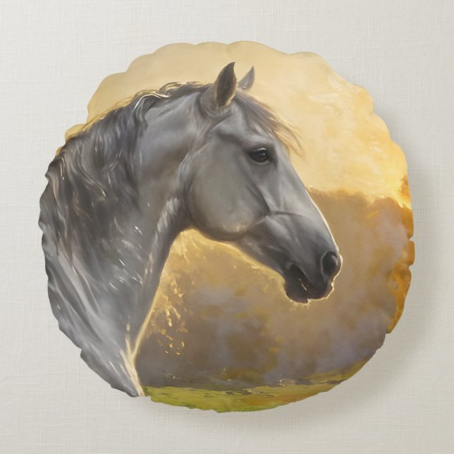 Andalusian Stallion by the Lake Round Pillow (Front)