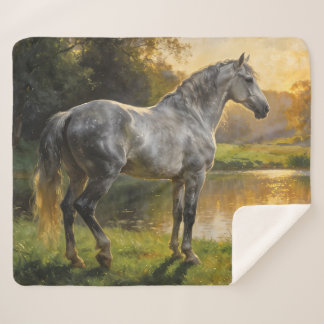Andalusian Stallion by the Lake Sherpa Blanket