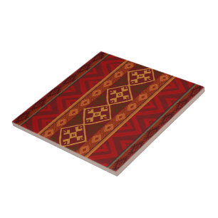 Andean Inspired Rust Red Pattern Tile