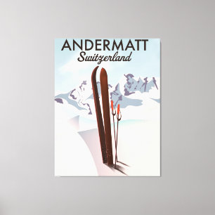 Andermatt Switzerland ski poster travel print. Canvas Print