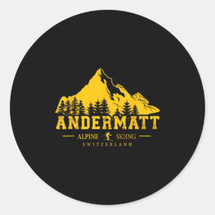 Andermatt Switzerland Ski Resort Alpine Skiing Swi Classic Round Sticker