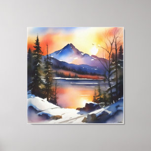 Anders Artistry* Sunrise Over Lake & Mountains* Canvas Print