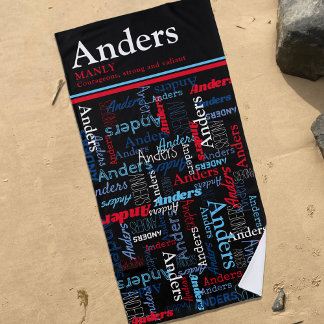 Anders personalized name meaning black red blue beach towel