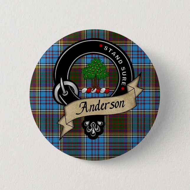 Anderson Clan Badge & Tartan 2 Inch Round Button (Front)