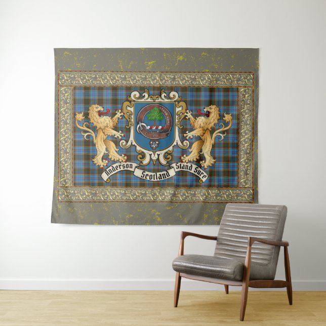 Anderson Clan Badge & Tartan w/Lions  Tapestry (In Situ (Horizontal))