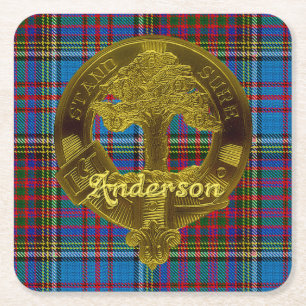 Anderson Clan Tartan & Emblem Square Paper Coaster
