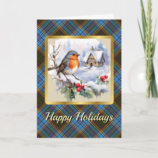 Anderson Crest & Tartan w/Robin Personalized Xmas Card (Front)