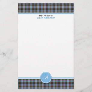 Anderson Family Tartan Light Blue Plaid Monogram Stationery