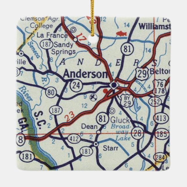 Anderson SC Vintage Map Ceramic Ornament (Back)