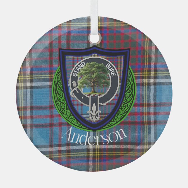 Anderson Scottish Clan Tartan & Crest Glass Ornament (Front)