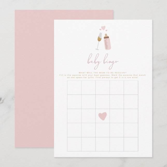 ANDI Pink Poppin' Bottles Baby Shower Bingo Game Invitation (Front/Back)