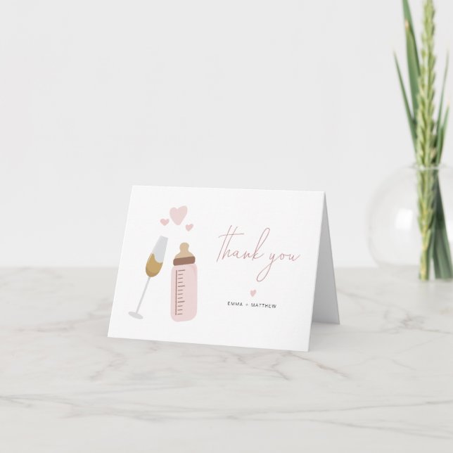 ANDI Pink Poppin' Bottles Girl Baby Shower  Thank You Card (Front)