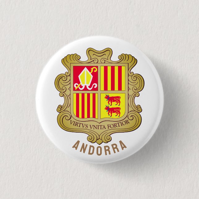 Andorra coat of arms 1 inch round button (Front)