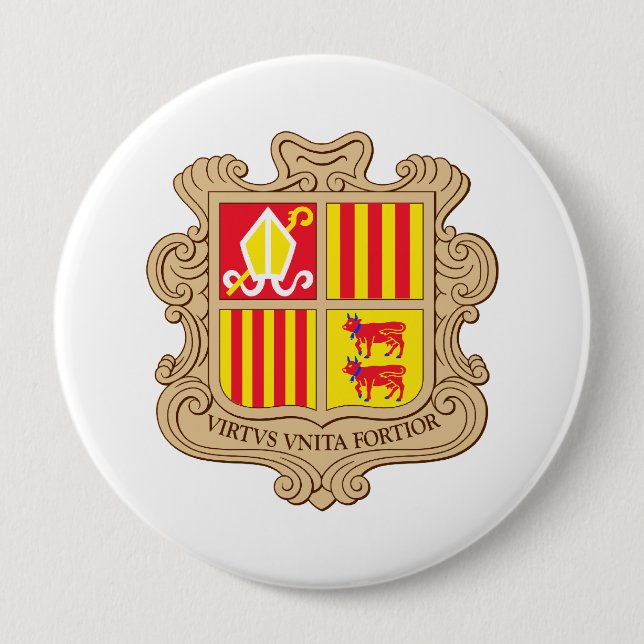 Andorra Coat of Arms 4 Inch Round Button (Front)