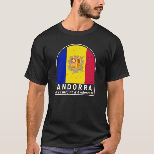 Andorra Flag Emblem Distressed Vintage T-Shirt (Front)