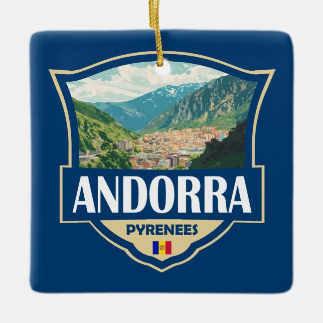 Andorra Illustration Retro Badge Ceramic Ornament (Front)