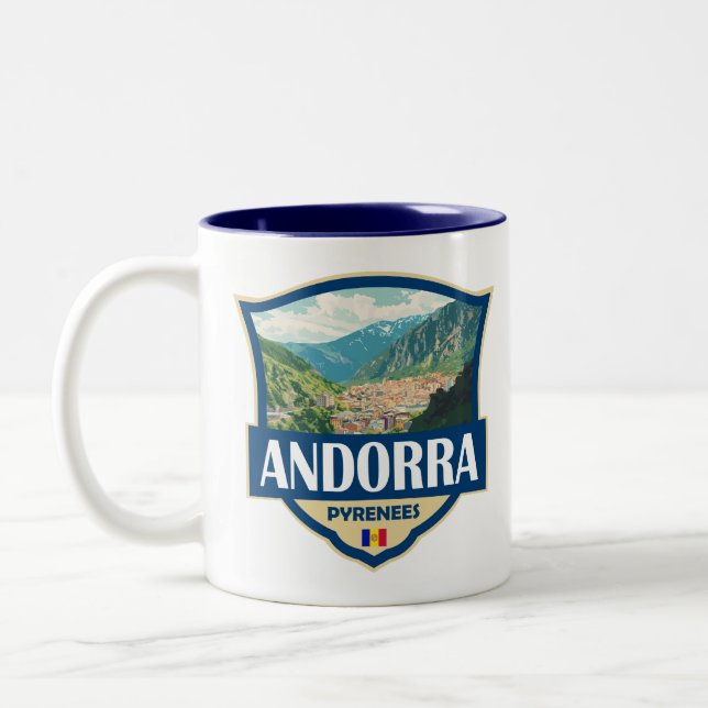 Andorra Illustration Retro Badge Two-Tone Coffee Mug (Left)