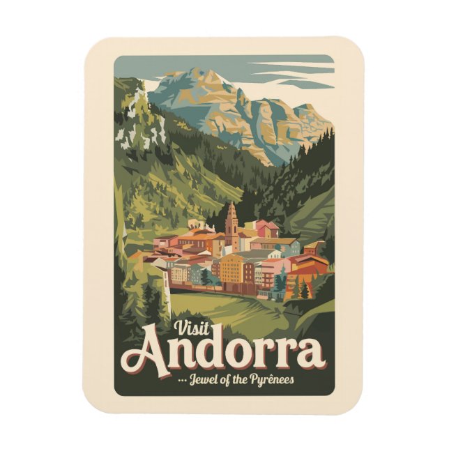 Andorra Illustration Travel Art Vintage Magnet (Vertical)