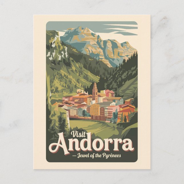 Andorra Illustration Travel Art Vintage Postcard (Front)