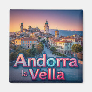 Andorra la Vella Historic Cityscape at Sunset Magnet